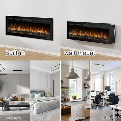 72 Inch WiFi-Enabled Recessed Electric Fireplace Inserts