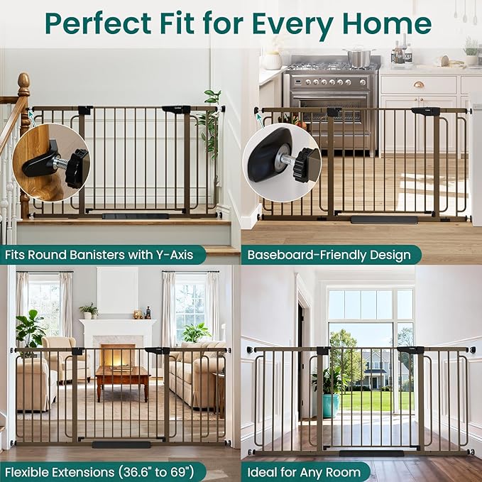 Cumbor Extra Wide Baby Gate, 36.6-69" Walk-Through Dog Gate
