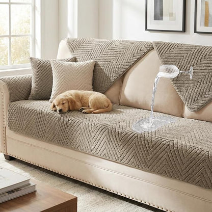 Turquoize Waterproof Couch Cover for Dogs Fuzzy Pet Couch Covers for Sofa Thick Dog Bed Cover Non-Slip Sofa Covers for 3 Cushion Couch Protector Slipcover Pet Friendly (Khaki, 36" x 63")