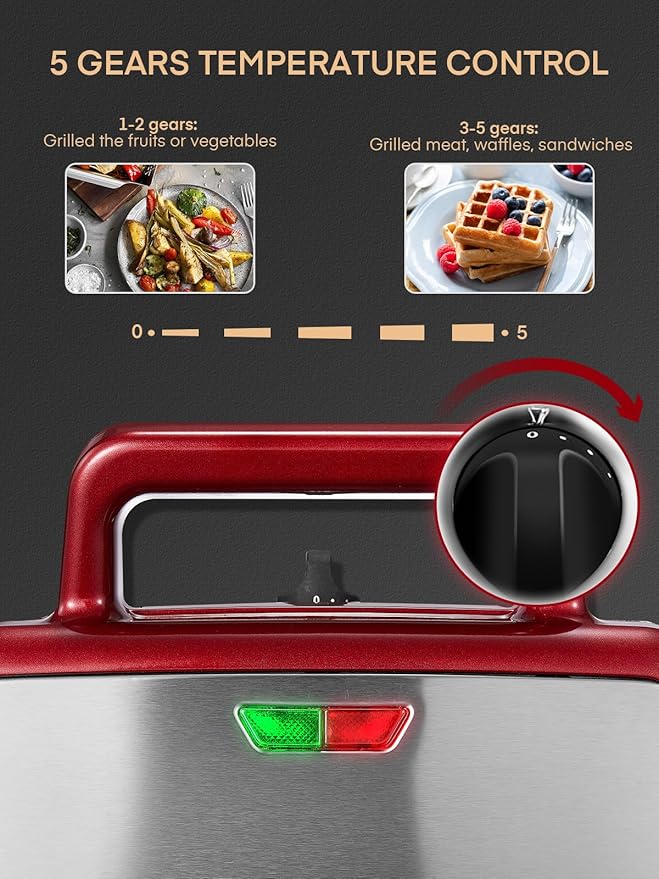 FOHERE Waffle Maker 3 in 1 Sandwich Maker 1200W Panini Press