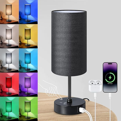 Unicozin Small Table Lamp,3 CCT 3000K/4500K/6500K & RGB Color Changing,Stepless Dimmable Touch Control Bedside Lamp for Reading,Ambience Nightstand Light for Home Decor Party,Black Shade