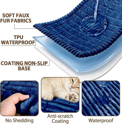 FUANGUI Waterproof Couch Cover Sofa Cover for Dogs and Pets Sofa Protector | Non-Slip Washable Fuzzy Soft Cat Bed Sofa Slipcover for 2-3 Cushion Couch Sofa Pet Friendly, Navy Blue, 27.6" x 94.5", 1 pcs