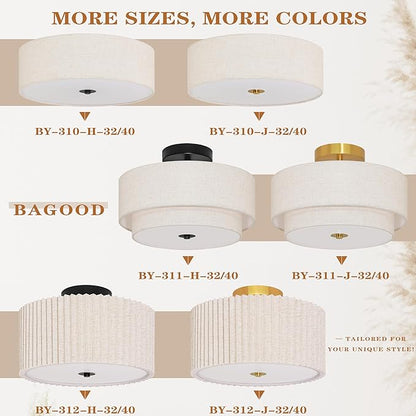 12.6 Inch Flush Mount Ceiling Light Gold Ceiling Fixture 2-Light Drum Modern Lights Close to Lights Fixture with Fabric Shade for Living Room Hallway Entryway Bedroom