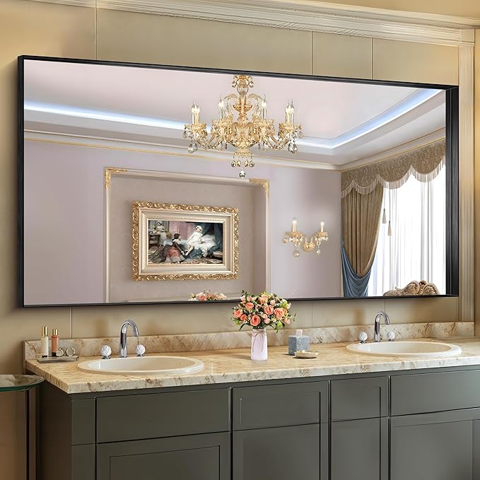 CIRCUMI Black Bathroom Mirror, Brushed Finish, Tempered Glass, Large Mirror