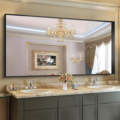 CIRCUMI Black Bathroom Mirror, Brushed Finish, Tempered Glass, Large Mirror