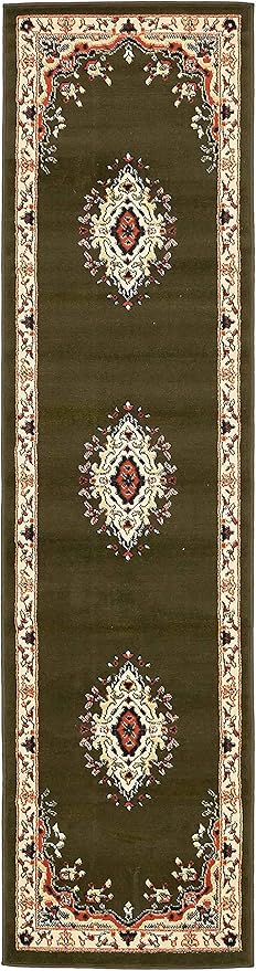 Unique Loom Reza Collection Traditional Persian Style Area Rug, 2 ft 2 in x 8 ft 2 in, Olive/Ivory