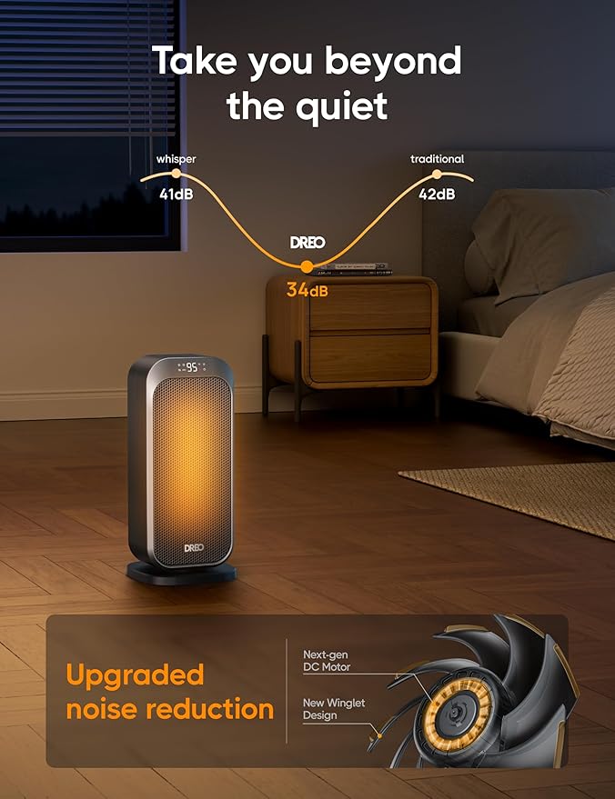 DREO Quiet Space Heater, 1500W Portable Heaters