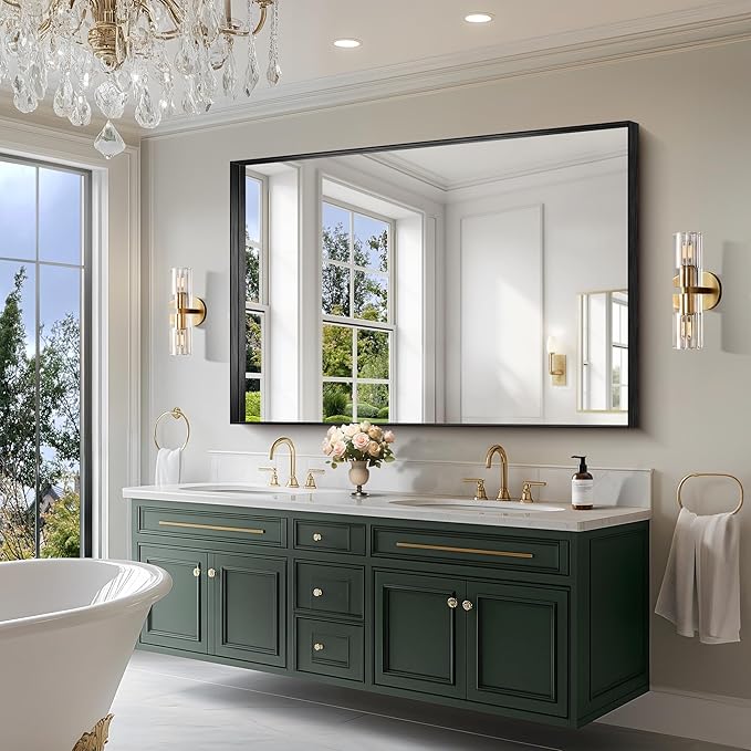 CIRCUMI Black Bathroom Mirror, Brushed Finish, Tempered Glass, Large Mirror