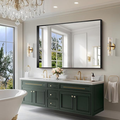 CIRCUMI Black Bathroom Mirror, Brushed Finish, Tempered Glass, Large Mirror