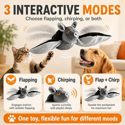 Flying Bat Dog Toy, Flying Bat Toy for Dogs & Cats with Flapping Wings and Chirping Sound, Motion-Activated Interactive Pet Toy for Hanging, Ground and Indoor Chase Play (3PCS)
