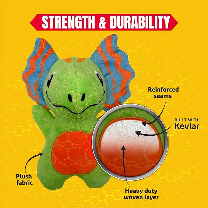 Bite Force - Durable & Strong Dog Toy Green Dino with Squeaker, Kevlar-Reinforced for Aggressive chewers.