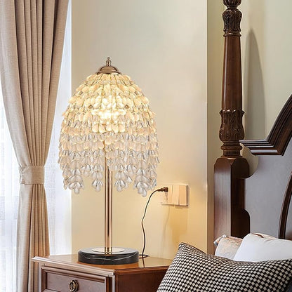 Vintage Style Floor Standing Lamp, Waterfall Design with Grape-Shaped Tall Gold Pole Light, Modern Dimmable Crystals Standing Lamps (Table Lamp-Gold+Iron-7)