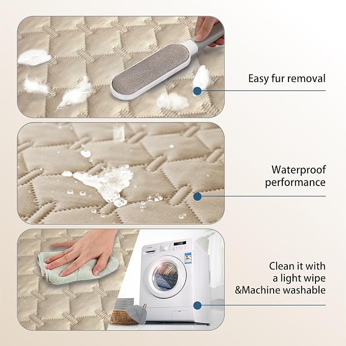 gogobunny 3X Stronger Waterproof Pet Blanket, Scratch Proof Furniture Protector for Dogs Cats, Reversible Cover 32x53 Inch, Dark Beige