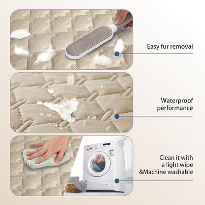 gogobunny 3X Stronger Waterproof Pet Blanket, Scratch Proof Furniture Protector for Dogs Cats, Reversible Cover 82x102 Inch, Dark Beige