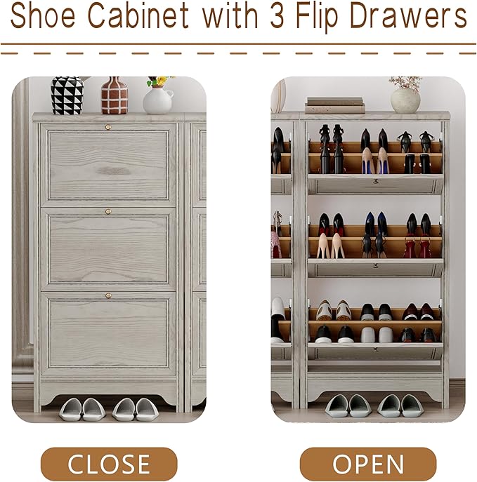 Chogori 3-Tier Shoe Cabinet – Solid Wood Entryway Shoe Storage Organizer