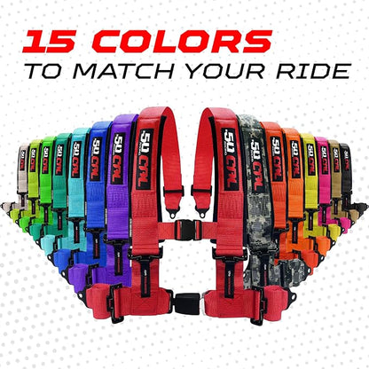 1pc 50 Cal Fluorescent Green 4 Point Harness 3", Racing Harness Seat Belt | Ultra Kush padding, Push Button quick release hardware. Universal Fit for UTV, RZR, race car.