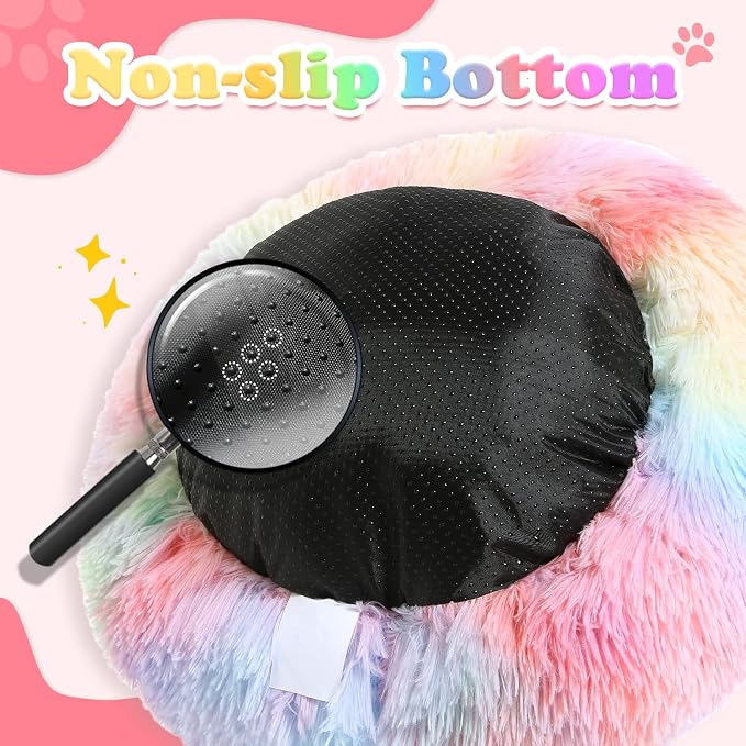 JOLLYVOGUE Dog & Cat Bed, Calming Anti-Anxiety Pet Bed for Small Dogs, Fluffy Donut Cushion for Small and Medium Pets (23")