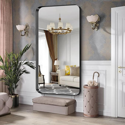 CIRCUMI Black Bathroom Mirror, Rounded Corner, Tempered Glass, Large Mirror