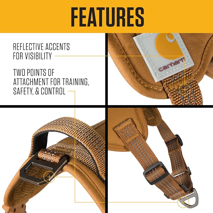 Carhartt Nylon Duck No Pull Dog Harness Faded Fatigue L | Fully Adjustable Dog Harness with Quick Control Handle and Reflective Accents