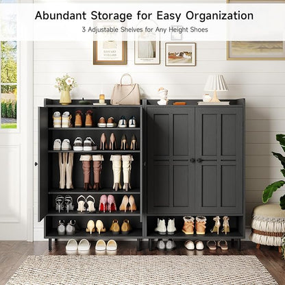ONBRILL Shoe Cabinet with Cross Molding Doors, 6-Tier Shoe Storage Cabinet with