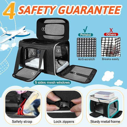 Top-Expandable Small Pet Carrier with Wheels Airline Approved | 18"x13"x9.5", for Southwest Airlines, Lockable Safety Zippers and Anti-Scratch Mesh, Pets Under 10 Lbs, Black