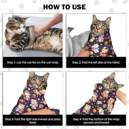 27.6" Cat Grooming Wrap, Self Adhesive Cat Wrap for Cutting Nails, Anti-Escape Calming Cat Swaddle Wrap for Medicine Ear Cleaning, Anti-Scratch Cats Burrito Restraint Blanket, Pet Tool(6-10 lbs)