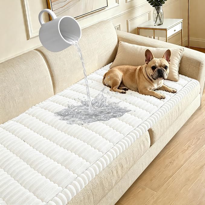 Waterproof Couch Cover for Dogs Washable,Nonslip Fuzzy Durable Pet Friendly | Soft Slipcovers for 3 Cushion Sofa Cover,Plush Thick Protector Fits Mat Bed Leather & Fabric Couches (White 27.6"x59.06")