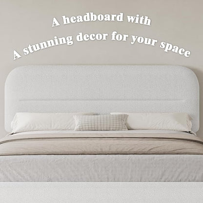 HOMBCK Queen Size Boucle Bed Frame, Upholstered Bed Frame Queen Size with Headboard, Soft Cloud Bed with Thickened Footboard, Rounded Corners, No Box Spring Needed, Easy Assembly, White