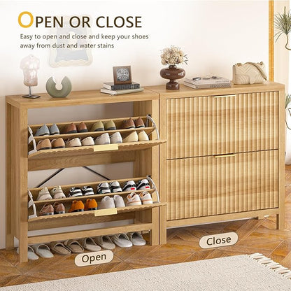 Shoe Cabinet Storage for Entryway, Fluted Shoe Cabinet