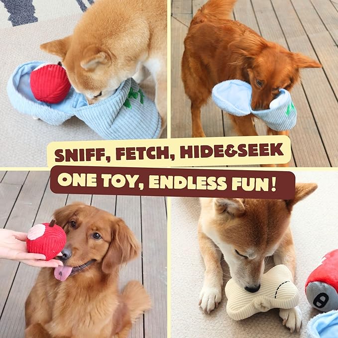 Squeaky Dog Toy, Interactive Plush Hide & Seek Puzzle Toys for Small Medium Large Dogs – Treat Dispenser 4-in-1 Durable Chew Toy, Dog Birthday for Dog Gifts (Trash Can)
