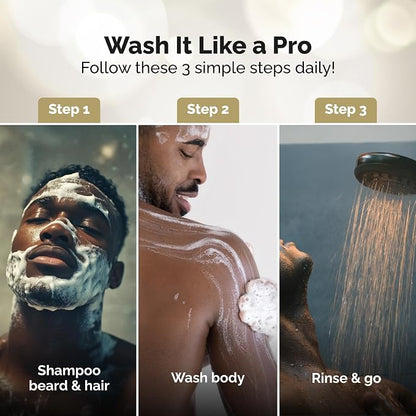 Golden Grooming Co. 3-in-1 Men’s Body Wash, Shampoo & Beard Wash – Hydrating Full Body Cleanser for All Skin Types – Fresh Tea Tree Scent – Naturally Derived Formula – 4-Pack Value Bundle