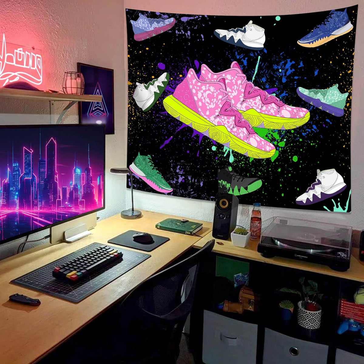 dueeia Sneaker Tapestry Wall Hanging Sneakerhead Ball Party Decorations Basketball Shoes Sports Backdrop for Teen Boys Mens Bedroom Living Room Dorm Wall Decor (59.1"x51.2")
