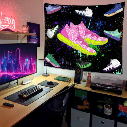 dueeia Sneaker Tapestry Wall Hanging Sneakerhead Ball Party Decorations Basketball Shoes Sports Backdrop for Teen Boys Mens Bedroom Living Room Dorm Wall Decor (90.6"x70.9")