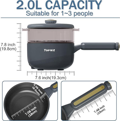 TOPWIT Hot Pot Electric with Steamer, 2L Multifunctional Electric Cooker