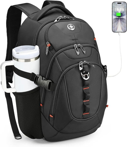 Swissdigital Design Laptop Backpack with USB Charging Port, Travel Backpack Fits 15.6 inches Computer, 31L College School Backpack for Men, Black | SD803-01