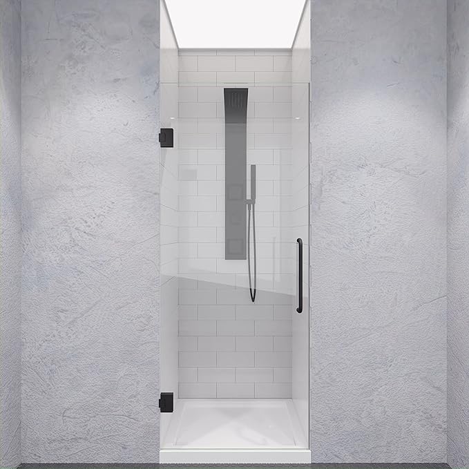 ANZZI 70" x 24" Frameless Shower Door in Gun Metal Black, Passion Water