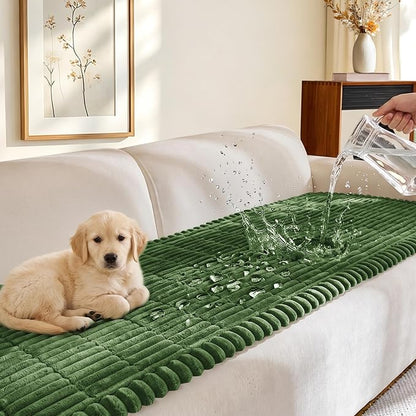 FUANGUI Waterproof Couch Cover Sofa Cover for Dogs and Pets Sofa Protector | Non-Slip Washable Fuzzy Soft Cat Bed Sofa Slipcover for 2-3 Cushion Couch Sofa Pet Friendly, Dark Green, 27.6" x 82.7", 1 pcs