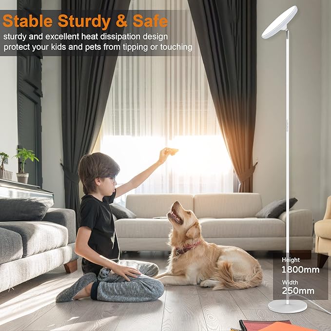 Bright Floor Lamp,42W 3700LM LED Torchiere Floor Lamps for Living Room, 71in. Modern Tall Standing Light with Remote,Color & Brightness Dimmable Sky Light,1/2/3H Timer for Bedroom,Office(White)