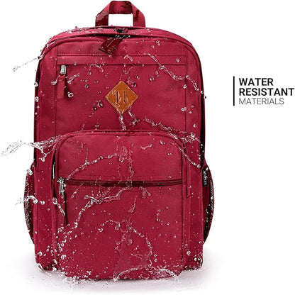 ZORFIN 26L Backpack for College, and Travel: Water Resistant Bookbag - Russet Red