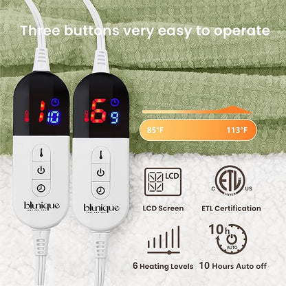 Heated Blanket Electric Blanket Queen Waffle, 84x90 Inches Dual Controllers