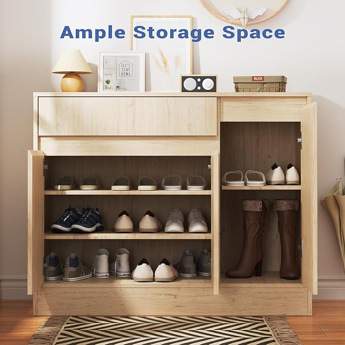 Shoe Cabinet Storage with 3 Doors, Freestanding Shoe Cabinet with Drawer &