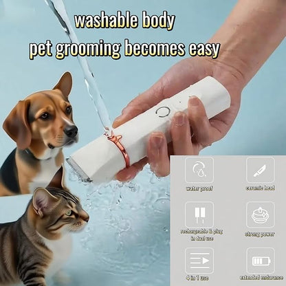 4 in1 Pet Dog Grooming Clippers Cat Nail Clipper&Paw Trimmer Dog Hair Trimmer-Low Noise Rechargeable - Cordless Quiet Pet Grooming Supplies for Dogs Hair Nail Clippers Around Eyes and Ears(White)