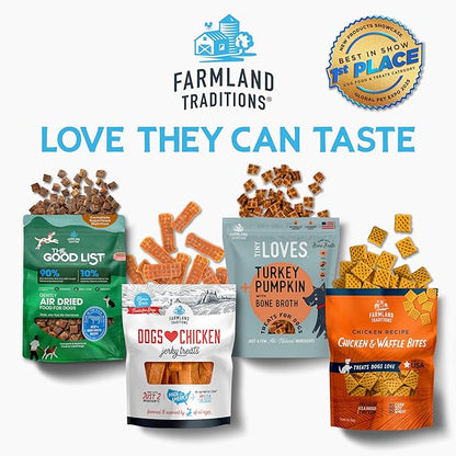 Farmland Traditions Dogs Love Chicken Jerky Dog Treats, Premium Two-Ingredient Dog Jerky with USA-Raised, Human-Grade Chicken & No Antibiotics Ever, 3-Pound Bag