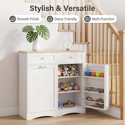 kepptory 37" High Dog Feeding Station with Storage Drawer, Pet Organizers and Storage Adjustable Shelf, Dog Feeder Station, Pet Storage Cabinet for Cats and Dogs (White)