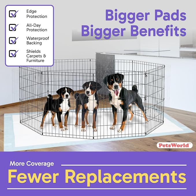 PETSWORLD Mega-Sized Dog Pee Pads (40" x 99") – 4XL Gigantic Pet Piddle Pads for Puppy Training, Incontinence – with Adhesive Sticky Tape – Leak Proof, 5-Layer Protection (320 Count)