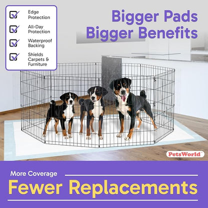 PETSWORLD Mega-Sized Dog Pee Pads (40" x 99") – 4XL Gigantic Pet Piddle Pads for Puppy Training, Incontinence – with Adhesive Sticky Tape – Leak Proof, 5-Layer Protection (320 Count)
