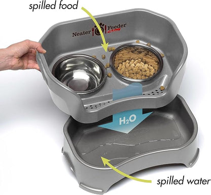 Neater Pet Brands Neater Feeder Deluxe Mess Proof Cat Bowls Elevated, Made in USA, No Spill Raised Bowls for Indoor Cats, Stainless Steel Food and Water Bowl Set, Pet Dish Feeding Station, Gunmetal