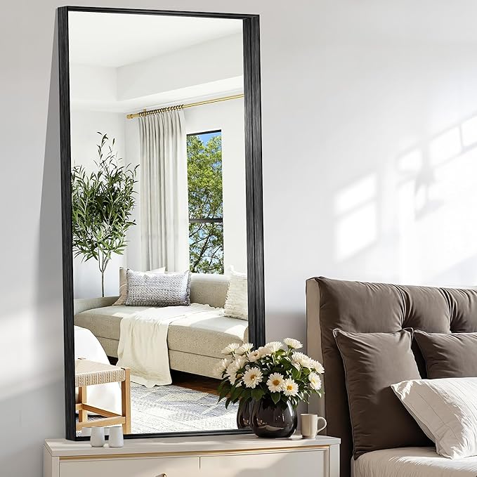CIRCUMI Black Bathroom Mirror, Brushed Finish, Tempered Glass, Large Mirror