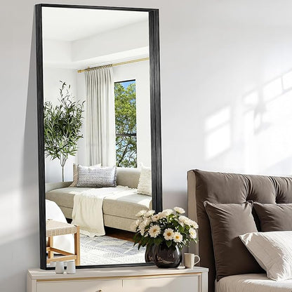 CIRCUMI Black Bathroom Mirror, Brushed Finish, Tempered Glass, Large Mirror