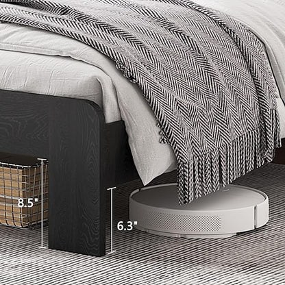 Queen Size Bed Frame, Vintage Platform Bed Frame with Wood Headboard and Footboard, 12 Wood Slats Support, No Box Spring Needed (Black)